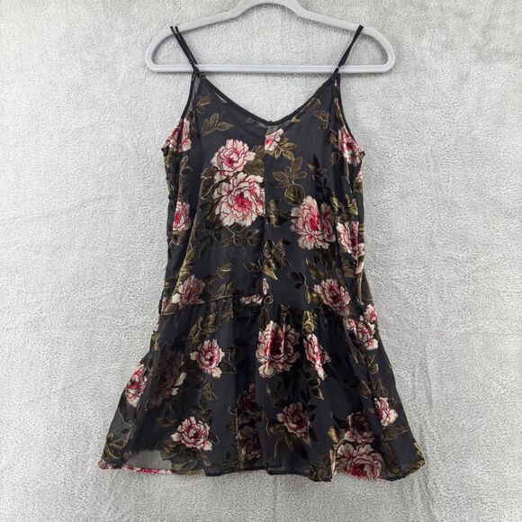 American Eagle Dress Women S Black Velvet Rose Floral Burn Out Slip V-Neck Sheer - Picture 6 of 13